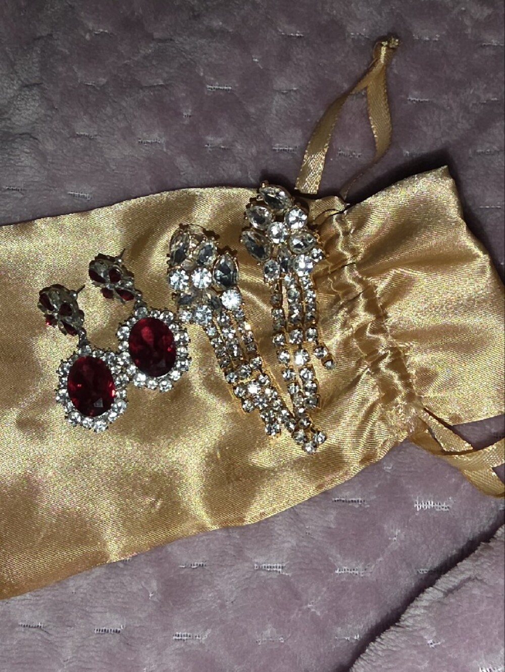 Vintage Red and Clear Crystal Dangle Earrings - Picture 5 of 5
